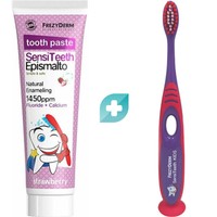 Σετ Frezyderm SensiTeeth Epismalto Tooth Paste 1.450ppm 50ml & Soft Kids Toothbrush 1 Τεμάχιο - Μωβ / Κόκκινο - Οδοντόκρεμα που Ενισχύει το Σμάλτο των Δοντιών για Παιδιά Από 6 Ετών με Γεύση Φράουλας & Μαλακή Οδοντόβουρτσα για Παιδιά