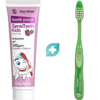 Σετ Frezyderm SensiTeeth Kids Tooth Paste 500ppm Fluoride + Calcium Crazy Berry 50ml & Soft Kids Toothbrush 1 Τεμάχιο - Πράσινο - Οδοντόκρεμα για Παιδιά Από 3 έως 6 Ετών με Υπέροχη Γεύση Μούρων & Μαλακή Οδοντόβουρτσα για Παιδιά