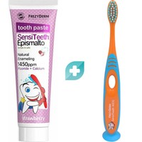 Σετ Frezyderm SensiTeeth Epismalto Tooth Paste 1.450ppm 50ml & Soft Kids Toothbrush 1 Τεμάχιο - Πορτοκαλί / Γαλάζιο - Οδοντόκρεμα που Ενισχύει το Σμάλτο των Δοντιών για Παιδιά Από 6 Ετών με Γεύση Φράουλας & Μαλακή Οδοντόβουρτσα για Παιδιά