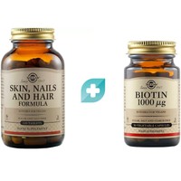 Σετ Solgar Skin Nails & Hair Formula 120tabs & Biotin 1000μg, 50veg.caps - Συμπλήρωμα Διατροφής Βιταμινών, Μετάλλων & Αμινοξέων για την Καλή Υγεία των Μαλλιών, Νυχιών & του Δέρματος & Συμπλήρωμα Διατροφής Βιοτίνης που Συμβάλλει στη Φυσιολογική Λειτουργία του Νευρικού Συστήματος & στην Υγεία των Μαλλιών του Δέρματος & Νυχιών