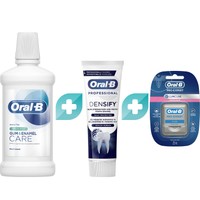 Σετ Oral-B Fresh Mint Mouthwash 500ml & Daily Protection Toothpaste 65ml & Dental Floss 25m - Στοματικό Διάλυμα για Ενδυνάμωση των Ούλων & Οδοντόκρεμα για την Προστασία του Σμάλτου των Δοντιών & Οδοντικό Νήμα με Γεύση Μέντας