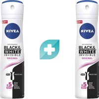 Σετ Nivea Black & White Invisible Original Deo Spray 300ml (2x150ml) - Γυναικείο Αποσμητικό Spray Κατά των Λευκών Σημαδιών