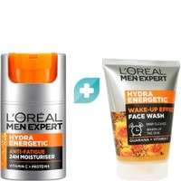Σετ L'Oreal Paris Men Expert Hydra Energetic Anti Tiredness 24H Moisturiser 50m & Wake-Up Effect Face Wash 100ml - Αντρική Ενυδατική Κρέμα κατά των Σημαδιών Κούρασης με 24ωρη Διάρκεια & Αναζωογονητικό Gel Βαθύ Καθαρισμού Προσώπου με Γκουαρανά & Βιταμίνη C