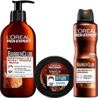 Σετ L'Oreal Paris Men Expert Barber Club Beard, Face & Hair Wash Gel 200ml & Messy Hair Molding Clay 75ml & 48h Protective Body Spray 150ml - Gel Καθαρισμού 3 σε 1 για Μούσια, Πρόσωπο & Μαλλιά & Πηλός για Μεσαίο Κράτημα & Ματ Τελείωμα για Μούσια & Μαλλιά & Ανδρικό Αποσμητικό Spray Σώματος με Αιθέριο Έλαιο Κέδρου για 48ωρη Προστασία