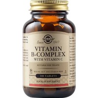 Solgar Vitamin B-Complex With Vitamin C 100tabs - Συμπλήρωμα Διατροφής Συμπλέγματος Βιταμινών B & Βιταμίνης C για την Καλή Λειτουργία του Νευρικού Συστήματος & την Αντιμετώπιση του Άγχους
