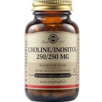 Solgar Choline / Inositol 250mg / 250mg, 50veg.caps - Συμπλήρωμα Διατροφής Χολίνης & Ινοσιτόλης για το Μεταβολισμό του Λίπους στο Συκώτι & την Καλή Λειτουργία του Νευρικού Συστήματος