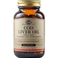 Solgar Cod Liver Oil 100 Softgels - Συμπλήρωμα Διατροφής Μουρουνέλαιου Πλούσιο σε Ωμέγα 3 Λιπαρά Οξέα για τη Σωστή Λειτουργία της Καρδιάς & του Εγκεφάλου
