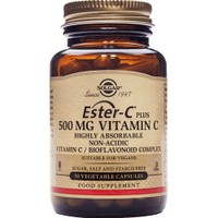 Solgar Ester-C 500mg Vitamin C 50veg.caps - Συμπλήρωμα Διατροφής με Βιταμίνη C & Βιοφλαβονοειδή Υψηλής Απορροφησιμότητας Ήπια στο Στομάχι για Ενίσχυση του Ανοσοποιητικού