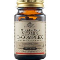 Solgar Megasorb Vitamin B50 Complex 50tabs - Συμπλήρωμα Διατροφής Συμπλέγματος Βιταμινών Β σε Ελεύθερη Μορφή για Βέλτιστη Απορρόφηση για την Καλή Λειτουργία του Νευρικού Συστήματος & Ενέργεια