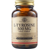 Solgar L-Tyrosine 500mg, 50veg.caps - Συμπλήρωμα Διατροφής Αμινοξέος Τυροσίνης με Αγχολυτικές & Ήπιες Αντικαταθλιπτικές Ιδιότητες για την Καλή Υγεία του Νευρικού Συστήματος