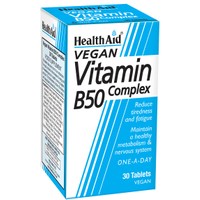 Health Aid Vitamin B50 Complex 30tabs - Συμπλήρωμα Διατροφής για Υγιές Νευρικό Σύστημα & Σωστό Μεταβολισμό Βραδείας Αποδέσμευσης