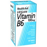 Health Aid Vitamin B6 100mg 90tabs - Συμπλήρωμα Διατροφής Απαραίτητο για τον Μεταβολισμό και την Λειτουργία του Εγκεφάλου