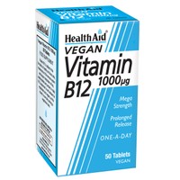 Health Aid Vitamin B12 1000μg 50tabs - Συμπλήρωμα Διατροφής Βραδείας Αποδέσμευσης, Ιδανική για Φυτοφάγους