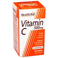 Health Aid Vitamin C 500mg Chewable 60tabs - Συμπλήρωμα Διατροφής Βιταμίνη C Μασώμενη με Αγριοτριανταφυλλιά & Ασερόλα, με Γεύση Πορτοκάλι