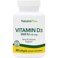Natures Plus Vitamin D3 5000IU, 60 Softgels - Συμπλήρωμα Διατροφής Βιταμίνης D3 για την Καλή Λειτουργία των Οστών, Υγεία Δοντιών & Ανοσοποιητικού