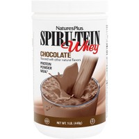 Natures Plus Spiru-Tein Whey Protein 448g - Chocolate - Συμπλήρωμα Διατροφής Πρωτεΐνης Ορού Γάλακτος Βιταμινών, Μετάλλων & Σπιρουλίνας για Ενδυνάμωση, Αύξηση & Διατήρηση Μυϊκής Μάζας με Γεύση Σοκολάτα