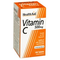 Health Aid Vitamin C 500mg 100 Chew.tabs - Συμπλήρωμα Διατροφής Βιταμίνη C Μασώμενη με Αγριοτριανταφυλλιά & Ασερόλα, με Γεύση Πορτοκάλι