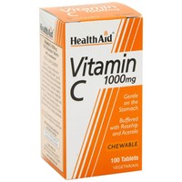 Health Aid Vitamin C 1000mg 100chew.tabs - Συμπλήρωμα Διατροφής Βιταμίνη C Μασώμενη με Αγριοτριανταφυλλιά & Ασερόλα, με Γεύση Πορτοκάλι
