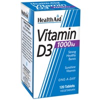 Health Aid Vitamin D3 1000iu 120tabs - Συμπλήρωμα Διατροφής, Ιδανικό για Όσους δεν Εκτίθενται Αρκετά στον Ήλιο