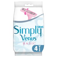 Gillette Simply Venus Basic Disposable Razors 4 Τεμάχια - Γυναικεία Ξυραφάκια μιας Χρήσης με 3 Λεπίδες για Πολύ Απαλή Επιδερμίδα