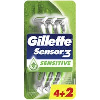 Gillette Sensor 3 Sensitive Disposable Razors 6 Τεμάχια - Ανδρικά Ξυραφάκια με 3 Λεπίδες για Ευαίσθητες Επιδερμίδες 