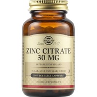 Solgar Zinc Citrate 30mg, 100veg.caps - Συμπλήρωμα Διατροφής με Κιτρικό Ψευδάργυρο Υψηλής Απορροφησιμότητας για την Καλή Λειτουργία του Ανοσοποιητικού & Υγιή Μαλλιά, Νύχια & Δόντια