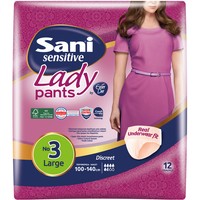 Sani Sensitive Lady Pants Discreet Ελαστικό Εσώρουχο Ακράτειας 12 Τεμάχια - No3 Large