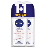 Nivea Πακέτο Προσφοράς Talc Sensation Roll on Deodorant Anti-perspirant 48h Protection 2x50ml 1+1 Δώρο - Αποσμητικό 48ωρης Προστασίας με Πούδρα Kaolin για Αίσθηση Στεγνής & Απαλής Επιδερμίδας