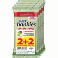 Wet Hankies Promo Pack Antibacterial Green Apple 4x15Τεμάχια - Αντισηπτικά Μαντηλάκια που Δρουν Κατά των Μικροβίων & Ιών Γρίπης με Άρωμα Πράσινο Μήλο
