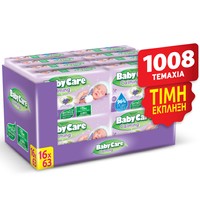 BabyCare Πακέτο Προσφοράς Calming Pure Water Baby Wipes 1008 Τεμάχια (16x63 Τεμάχια) - Καταπραϋντικά Μωρομάντηλα με Εκχύλισμα Λεβάντας & Βαμβακιού