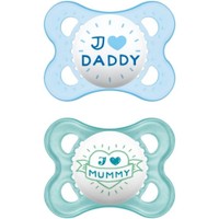 Mam I Love Mummy & Daddy 2-6m 2 Τεμάχια, Κωδ 115S - Γαλάζιο / Σιέλ - Ορθοδοντική Πιπίλα Σιλικόνης