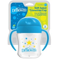 Dr. Brown's Soft Spout Transition Cup 6m+, 180ml, Κωδ TC61001 - Μπλε - Εκπαιδευτικό Κύπελλο με Λαβές & Μαλακό Στόμιο