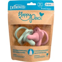Dr.Brown's Happy Paci Silicone Soother 0-6m 2 Τεμάχια - Πράσινο / Ροζ - Πιπίλα Όλο Σιλικόνη που Έχουν Ίδιο Σχήμα με τη Θηλή του Μπιμπερό
