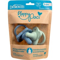 Dr.Brown's Happy Paci Silicone Soother 0-6m 2 Τεμάχια - Πράσινο / Μπλε - Πιπίλα Όλο Σιλικόνη που Έχουν Ίδιο Σχήμα με τη Θηλή του Μπιμπερό