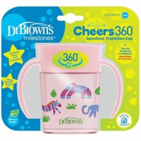 Dr Brown's Milestones Cheers 360 Spoutless Transition Cup 6m+, 200ml, Κωδ TC71006 - Ροζ - Κύπελλο Εκπαίδευσης με Λαβές & Σύστημα Κατά των Διαρροών