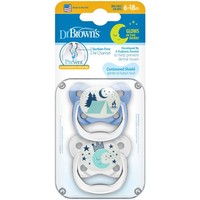 Dr. Brown’s PreVent Glow in the Dark Orthodontic Silicone Soother 6-18m, 2 Τεμάχια - Μπλε / Διάφανο - Ορθοδοντική Πιπίλα Σιλικόνης που Λάμπει στο Σκοτάδι