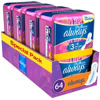 Always Promo Multi-Pack Platinum Sanitary Towels with Comfort Lock Wings Size 3, 64 Τεμάχια - Σερβιέτες Μεγάλου Μεγέθους με Φτερά για Άνεση & Προστασία Μέρα - Νύχτα
