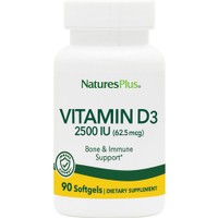 Natures Plus Vitamin D3 2500IU, 90 Softgels - Συμπλήρωμα Διατροφής Βιταμίνης D3 για την Καλή Λειτουργία των Οστών, Υγεία Δοντιών & Ανοσοποιητικού