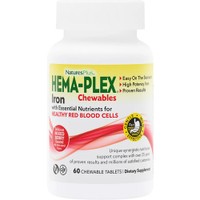 Natures Plus Hema-Plex 60 Chew.tabs - Συμπλήρωμα Διατροφής Σιδήρου, Φολικού Οξέος & Βιταμίνης Β12 για Αντιμετώπιση της Αναιμίας, Ενέργεια Κατά της Κόπωσης με Γεύση Μούρων