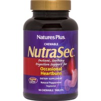 Natures Plus Nutrasec 90 Chew.tabs - Συμπλήρωμα Διατροφής Πεπτικών Ενζύμων & Αλγινικού Νατρίου για την Αντιμετώπιση της Καούρας & της Γαστροοισοφαγικής Παλινδρόμησης με Γεύση Μέντα