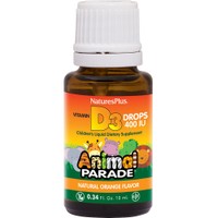 Natures Plus Animal Parade Vitamin D3 400IU 10ml - Orange - Συμπλήρωμα Διατροφής Βιταμίνης D3 για την Καλή Υγεία των Οστών & Δοντιών, Ενίσχυση του Ανοσοποιητικού για Παιδιά σε Πόσιμο Υγρό με Γεύση Πορτοκάλι