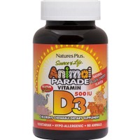 Natures Plus Animal Parade Vitamin D3 500IU 90 Chew.tabs - Συμπλήρωμα Διατροφής Βιταμίνης D3 για την Καλή Λειτουργία των Οστών & Ανοσοποιητικού με Γεύση Μαύρο Κεράσι