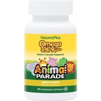 Natures Plus Animal Parade Omega 3/6/9 Junior 90 Softgels - Συμπλήρωμα Διατροφής Πλούσιο σε Ωμέγα 3, 6 & 9 Λιπαρά Οξέα για την Καλή Λειτουργία του Καρδιαγγειακού Συστήματος του Εγκεφάλου & της Όρασης για Παιδιά με Γεύση Λεμόνι