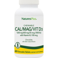Natures Plus Cal 1200mg / Mag 600mg / Vit D3 25μg with Vitamin K2 100μg 60 Chew.tabs - Chocolate - Συμπλήρωμα Διατροφής Ασβεστίου, Μαγνησίου, & Βιταμίνης D3 με Κ2 για την Καλή Υγεία των Οστών με Γεύση Σοκολάτα