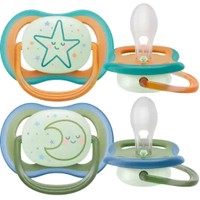 Philips Avent Ultra Air Nighttime Silicone Soother 18m+ Πορτοκαλί - Χακί 2 Τεμάχια, Κωδ SCF376/23 - Ορθοδοντική Πιπίλα Σιλικόνης που Λάμπει στο Σκοτάδι