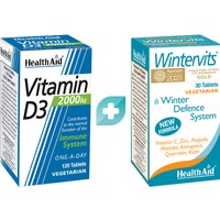 Σετ Health Aid Vitamin D3 2000iu 120tabs & Wintervits 30tabs - Συμπλήρωμα Διατροφής με Βιταμίνη D3 & Συμπλήρωμα Διατροφής για Ενίσχυση του Ανοσοποιητικού Ενάντια σε Κρυολόγημα & Γρίπη