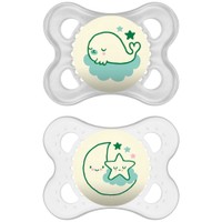 Mam Original Night Silicone Soother 2-6m 2 Τεμάχια, Κωδ 110S - Γκρι / Διάφανο - Ορθοδοντική Πιπίλα Σιλικόνης που Λάμπει στο Σκοτάδι & Θήκη Μεταφοράς