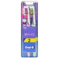 Oral-B 3D White Duo Medium Toothbrush 2 Τεμάχια - Λιλά / Λαχανί - Μέτρια Χειροκίνητη Οδοντόβουρτσα για Ενήλικες