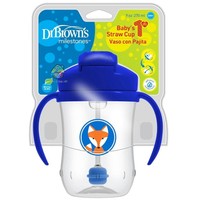 Dr Brown's Baby's First Straw Cup 6m+, 270ml, Κωδ TC91012 - Μπλε - Βρεφικό Κύπελλο με Εύπλαστο Καλαμάκι & Λαβές