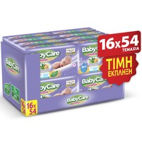 BabyCare Super Economy Box Sensitive Baby Wipes 864 Τεμάχια (16x54 Τεμάχια) - Μωρομάντηλα για το Ευαίσθητο Βρεφικό Δέρμα με Εκχύλισμα Αλόης